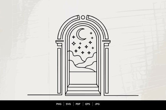 Download Mystical Moon Portal Arch Line Art SVG - Premium Resources
