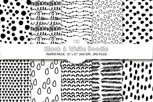 Download Doodle Digital Paper Pack, Black &amp; White - Doodle digital paper Collection