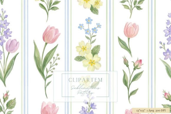 Download Spring Floral Stripe Watercolor Pattern - Spring Collection