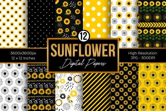 Download Sunflower Doodle Digital Paper Patterns - Doodle digital paper Collection
