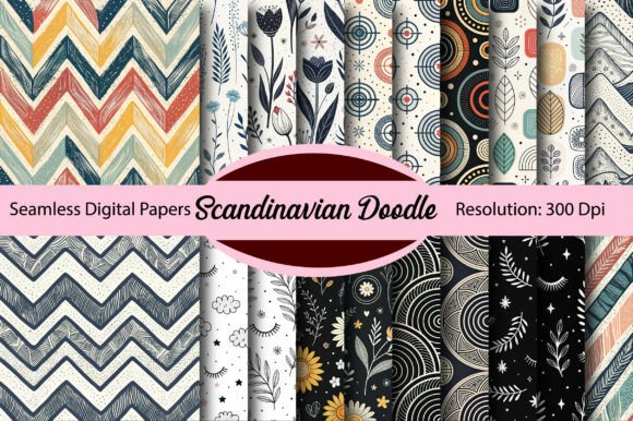 Download Scandinavian Doodle Digital Paper - Doodle digital paper Collection