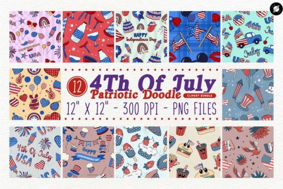 Download 4th of July Doodle Digital Paper Bundle - Doodle digital paper Collection